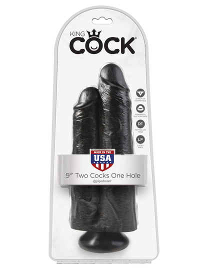King Cock 9" Two Cocks One Hole - Black by Pipedream
