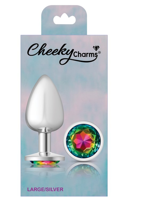 Rainbow Round Gem Silver Metal Plug - Lg