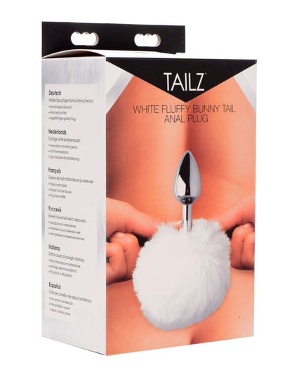 White Fluffy Bunny Tail Anal Plug by XR Brands