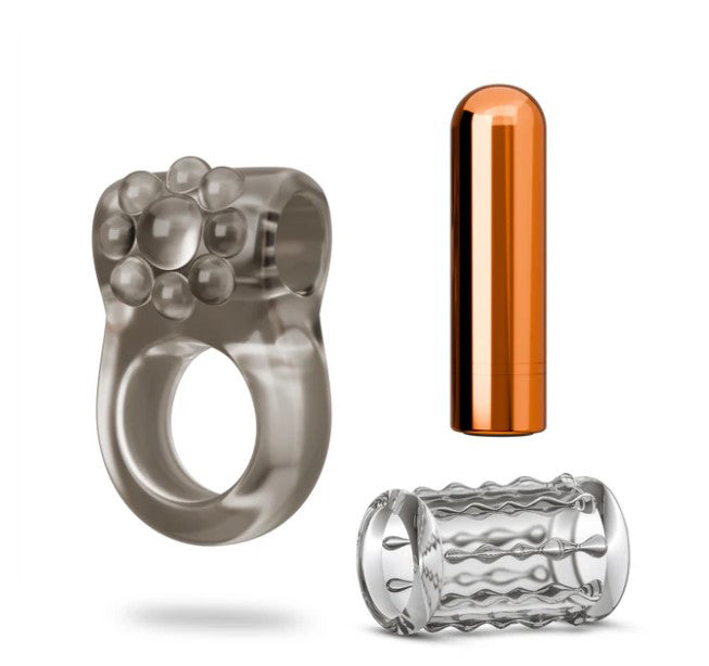 Stay Hard Vibrating Cock Ring Set With Sleeve Textured Sheath