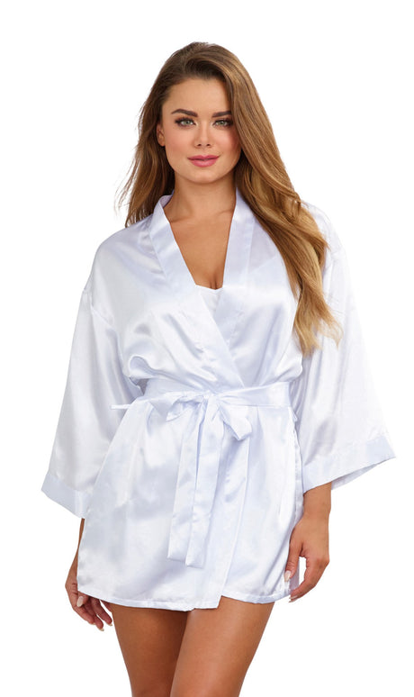 Dreamgirl Medium White Kimono Robe & Chemise Set with Padded Hanger - DG-3717WHTM