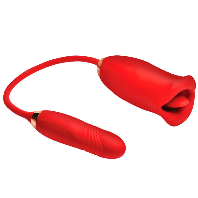 XR Brands Magic Kiss Clitoral Stimulator with Thrusting Vibrator — Red - INM-AH421