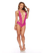 Deep-V Lace Teddy w/Cascading Pearl Accents - Hot Pink O/S by Euphoria