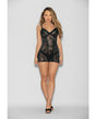 Flame Fetish Boss Lady Lace Up Back Chemise & Wide Band Thong Black SM by Flame Fetish by Escante