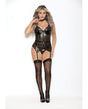 Flame Fetish Femme Fatale Lasercut Lattice Bustier w/Choker & Thong Black MD by Flame Fetish by Escante