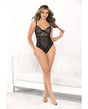 Raised Embroidery Open Crotch Teddy Black LG by Escante
