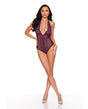 Scallop Lace V-Front Halter w/Brazilian Back & Snap Crotch - Plum MD by Escante