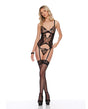 Mesh Foil Embroidered Underwire Bustier w/G-String - Black LG by Escante