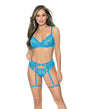 Underwire Lace Bra, Garterbelt & G-String Blue Medium by Escante