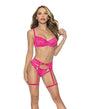Underwire Lace Bra, Garterbelt & G-String Pink Large by Escante