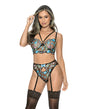 Twilight Garden Underwire Bra w/Garterbelt & G-String Black X-Large by Escante
