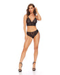 Touch of Pearl Feather Lace Bralette with Pearl Detail & Brazilian Panty 2 pc Set - Black S/M by Escante