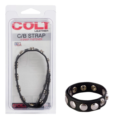 Colt 8 Snap Fastener Leather Strap - Black by CalExotics