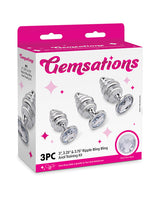 Gemsations 3 pc 2.95" & 3.25" & 3.7" Ripple Bling Bling Metal Butt Plug Training Set - Silver by Gemsations