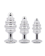 Gemsations 3 pc 2.95" & 3.25" & 3.7" Ripple Bling Bling Metal Butt Plug Training Set - Silver by Gemsations