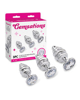 Gemsations 3 pc 2.95" & 3.25" & 3.7" Ripple Bling Bling Metal Butt Plug Training Set - Silver by Gemsations