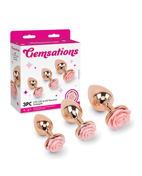 Gemsations 3‑Piece Rose Metal Anal Training Set — 2.75", 3.15", 3.7"
