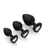 Gemsations 3pc Silicone Heart Butt Plug Training Set — 2.75, 3.15 & 3.7 in, Black