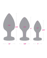Gemsations 3pc Silicone Heart Butt Plug Training Set — 2.75, 3.15 & 3.7 in, Black