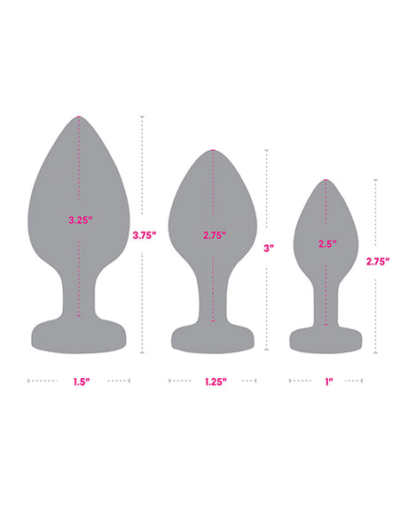 Gemsations 3pc Silicone Heart Butt Plug Training Set — 2.75, 3.15 & 3.7 in, Black