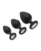 Gemsations 3-Piece Silicone Anal Training Plugs — Black (2.75", 3.15", 3.7")