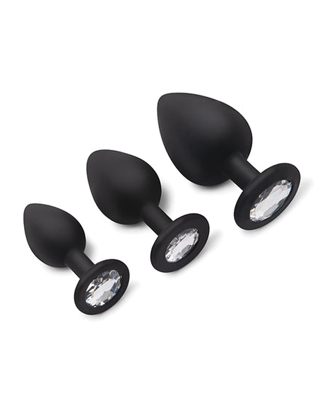 Gemsations 3-Piece Silicone Anal Training Plugs — Black (2.75", 3.15", 3.7")