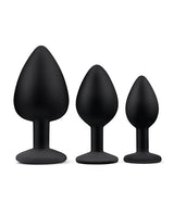 Gemsations 3-Piece Silicone Anal Training Plugs — Black (2.75", 3.15", 3.7")