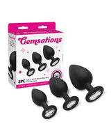 Gemsations 3-Piece Silicone Anal Training Plugs — Black (2.75", 3.15", 3.7")
