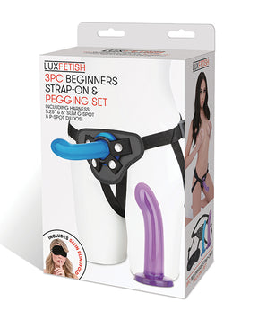 Lux Fetish 3 pc Beginners Strap On & Pegging Set - Multi Color by Lux