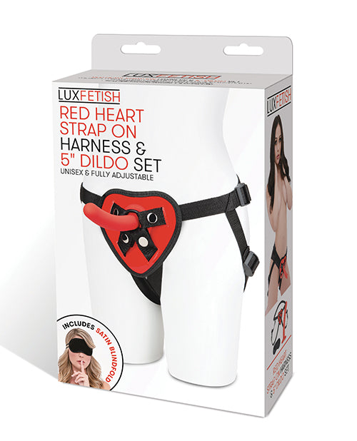 Lux Fetish 5" Dildo w/Red Heart Strap On Harness Set by Lux Fetish