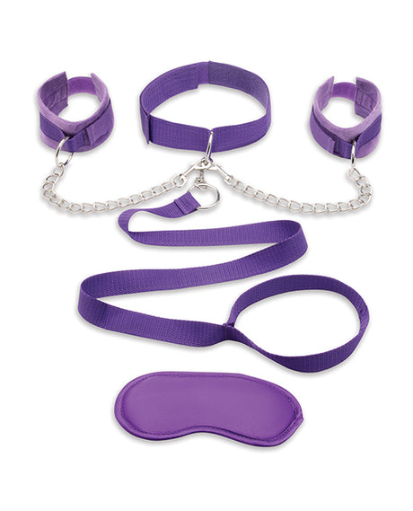 Lux Fetish Adjustable Collar & Cuffs Set with Detachable Leash — Purple