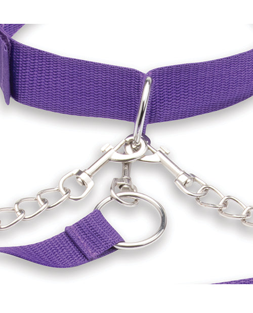 Lux Fetish Adjustable Collar & Cuffs Set with Detachable Leash — Purple