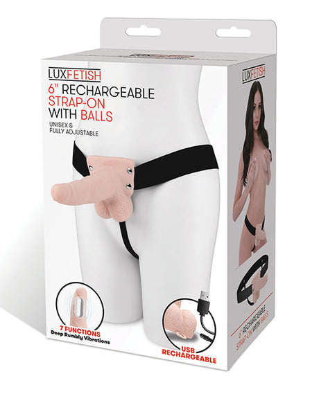 Lux Fetish 6" Rechargeable Strap On w/Balls - Ivory by Lux