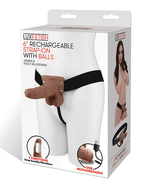 Lux Fetish 6" Rechargeable Strap On w/Balls - Brown by Lux