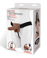 Lux Fetish 6" Rechargeable Strap On w/Balls - Brown by Lux