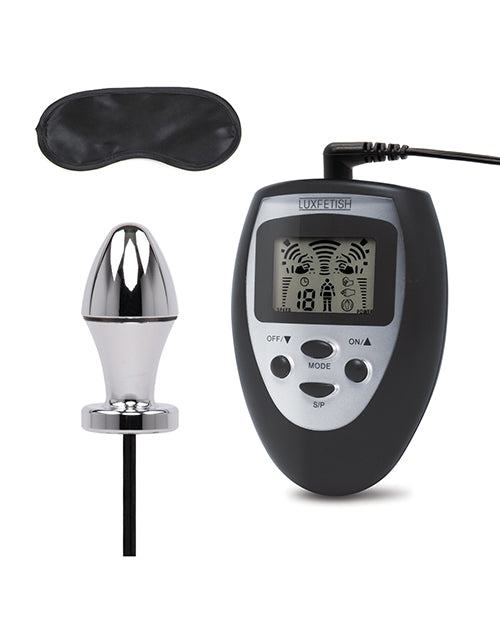 Lux Fetish Electro-Sex Metal Butt Plug with Remote & Blindfold