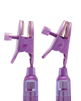 Lux Fetish Vibrating Nipple Clamps with Wired Remote, Pink/Purple