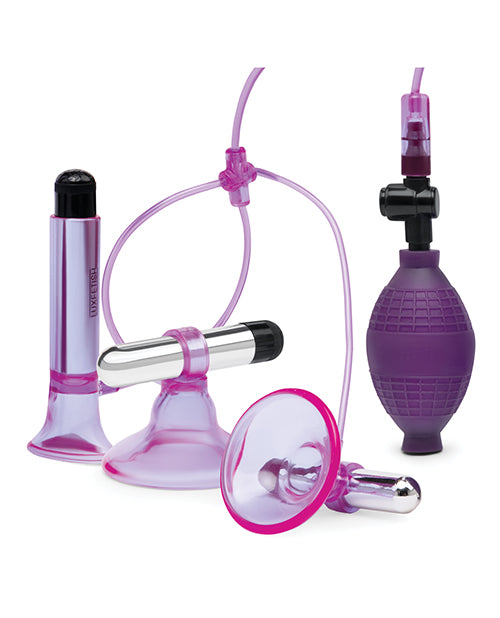 Lux Fetish Vibrating Nipple Suckers with Clitoral Pump — Pink/Purple