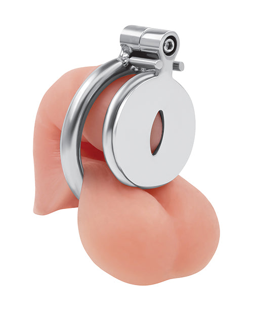 Lockmaster Stainless Steel Inverted Chastity Cage w/Cats Eye - Silver by Lockmaster
