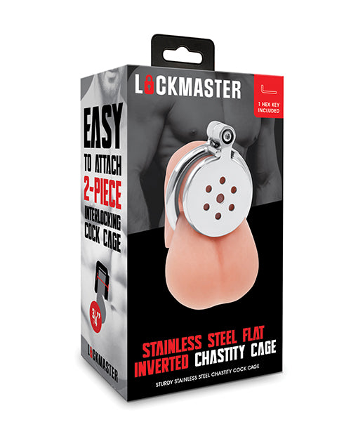 Lockmaster Stainless Steel Flat Inverted Chastity Cage - Silver by Lockmaster