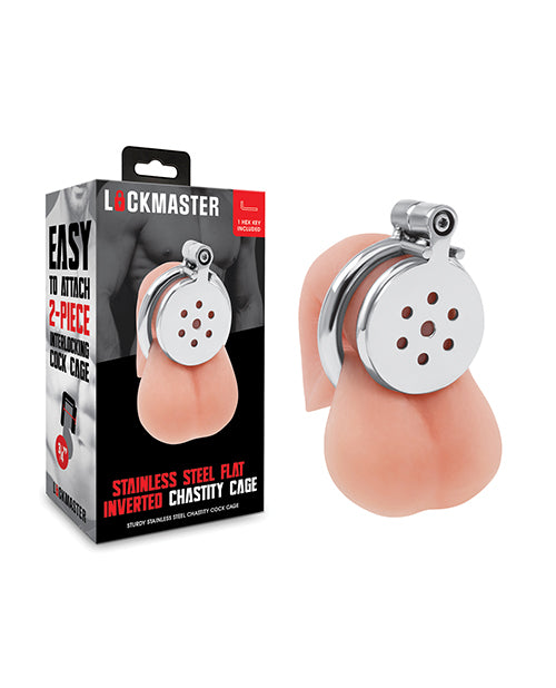 Lockmaster Stainless Steel Flat Inverted Chastity Cage - Silver by Lockmaster