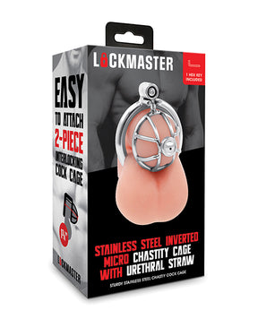 Lockmaster Stainless Steel Inverted Micro Chastity Cage w/Urethral Straw - Silver by Lockmaster