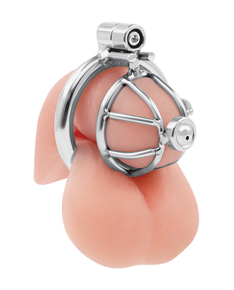 Lockmaster Stainless Steel Inverted Micro Chastity Cage w/Urethral Straw - Silver by Lockmaster