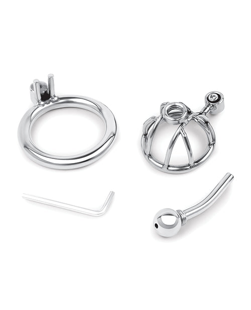 Lockmaster Stainless Steel Inverted Micro Chastity Cage w/Urethral Straw - Silver by Lockmaster