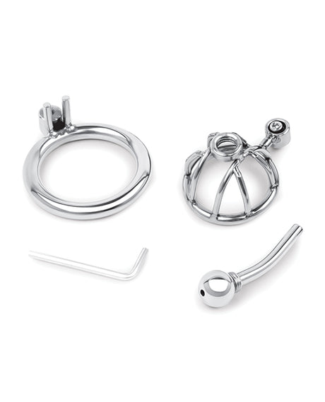 Lockmaster Stainless Steel Inverted Micro Chastity Cage w/Urethral Straw - Silver by Lockmaster