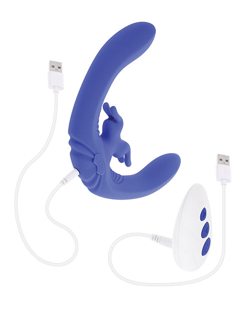 Evolved Lovebirds Curved Dual-Ended Rabbit Vibe w/Remote Control - Blue by Evolved