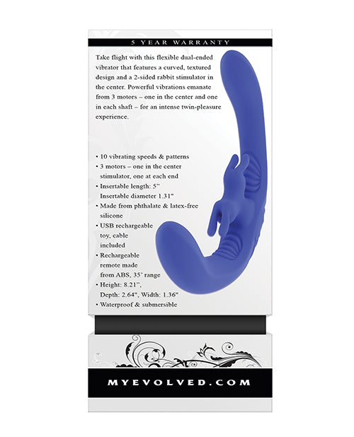 Evolved Lovebirds Curved Dual-Ended Rabbit Vibe w/Remote Control - Blue by Evolved