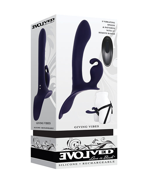 Evolved Giving Vibes Strap-On Bunny Eared Stimulator w/Remote Control - Purple by Evolved