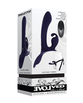 Evolved Giving Vibes Strap-On Bunny Eared Stimulator w/Remote Control - Purple by Evolved