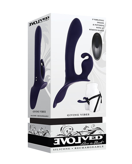 Evolved Giving Vibes Strap-On Bunny Eared Stimulator w/Remote Control - Purple by Evolved